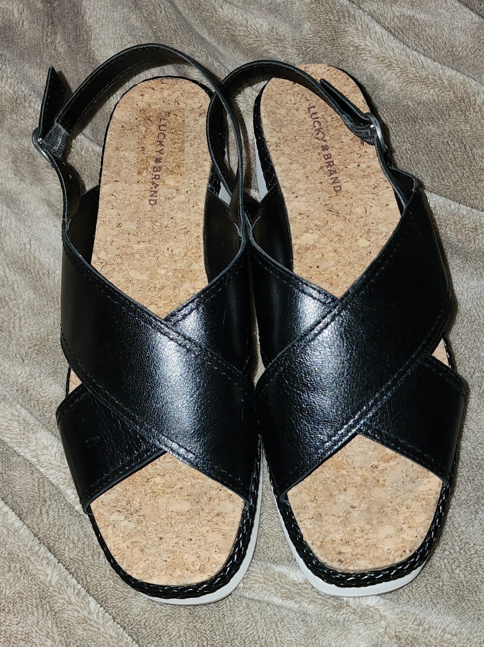 Lucky Brand Black Leather Sandals • Wedge • Y2K Retro Summer Shoes Travel